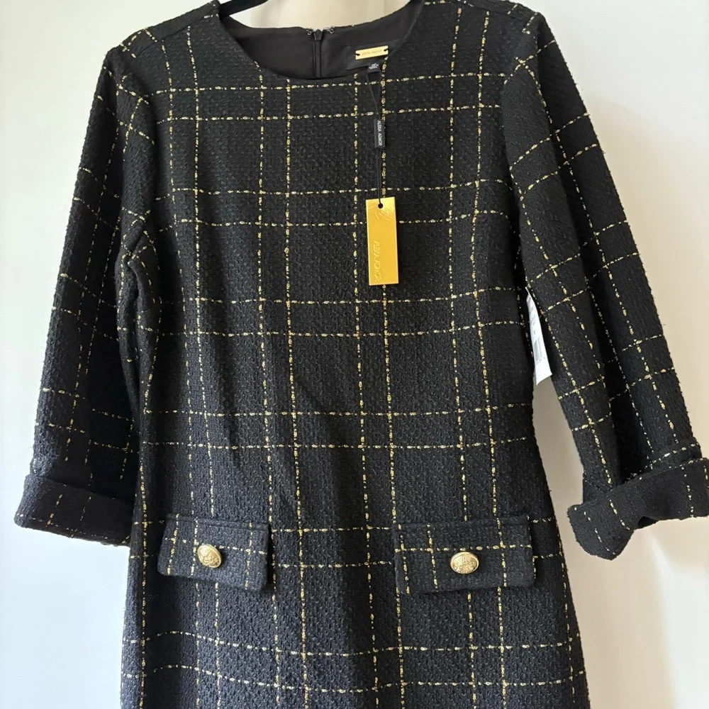 NWT Alexia Admor Windowpane 3/4 Sleeve Tweed Shift Dress - 10 - Picture 9 of 11